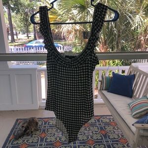 Gingham print sleeveless body suit